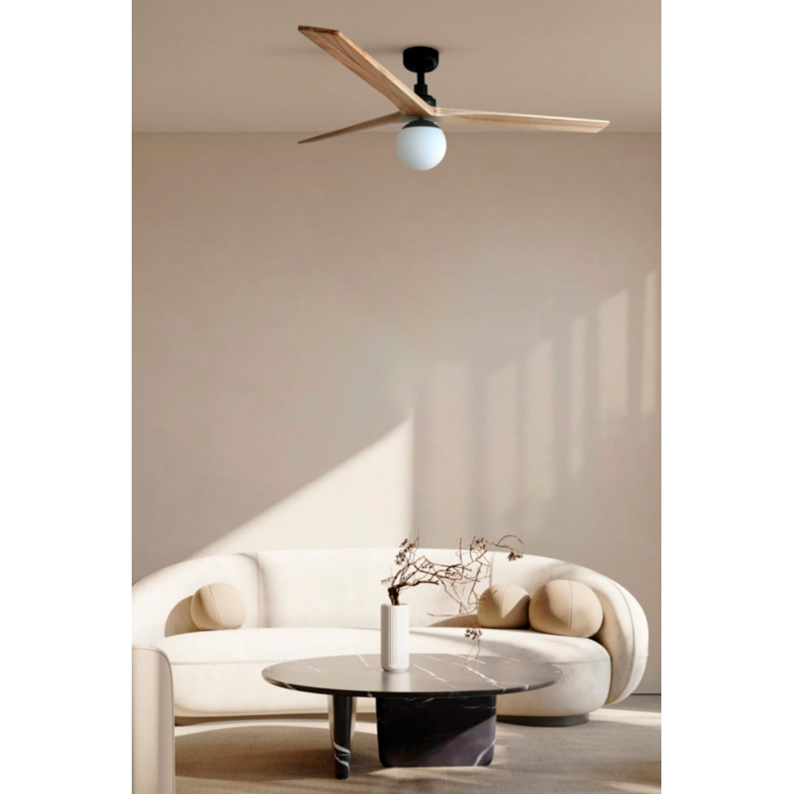 FARO 34282-11L - Kattotuuletin KLIM L 1xE27/15W/230V puu/musta halkaisija 150 cm + kauko-ohjaus