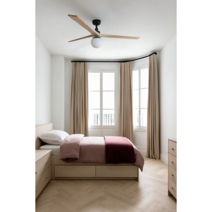 FARO 34282WT-11L - Kattotuuletin KLIM L 1xE27/15W/230V mänty/musta halkaisija 150 cm Wi-Fi Tuya + kauko-ohjaus