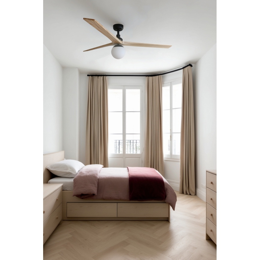 FARO 34282WT-11L - Kattotuuletin KLIM L 1xE27/15W/230V mänty/musta halkaisija 150 cm Wi-Fi Tuya + kauko-ohjaus