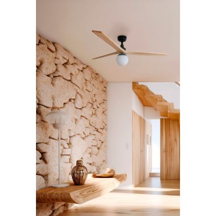 FARO 34283WT-11L - Kattotuuletin KLIM M 1xE27/15W/230V puu/musta halkaisija 125 cm Wi-Fi Tuya + kauko-ohjaus