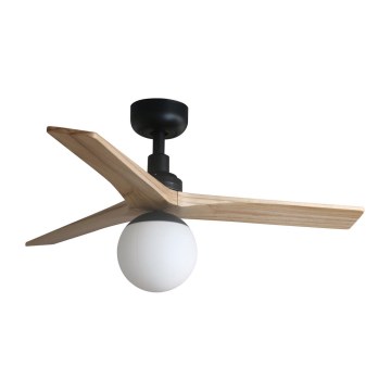 FARO 34284-11L - Kattotuuletin KLIM S 1xE27/15W/230V puu/musta halkaisija 92,5 cm + kauko-ohjaus