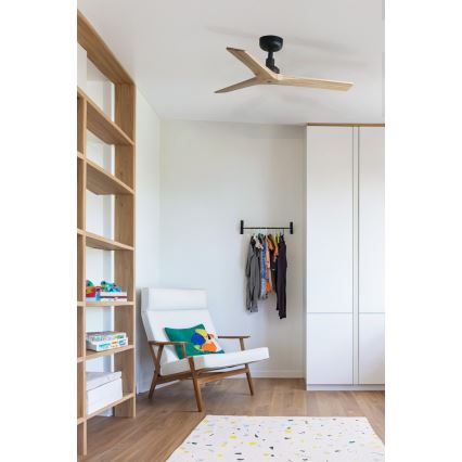 FARO 34284 - Kattotuuletin KLIM S mänty/musta halkaisija 92,5 cm + kauko-ohjaus