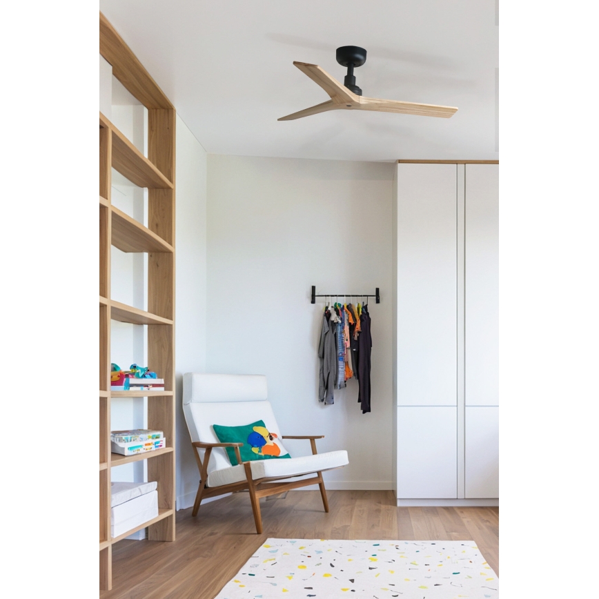 FARO 34284 - Kattotuuletin KLIM S mänty/musta halkaisija 92,5 cm + kauko-ohjaus