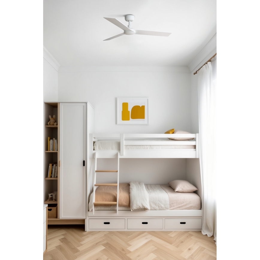 FARO 34295WT - Kattotuuletin RUDDER S valkoinen/beige halkaisija 106 cm Wi-Fi Tuya + kauko-ohjaus