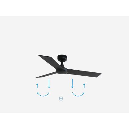 FARO 34296WP - Kattotuuletin RUDDER S musta halkaisija 106 cm SMART + kauko-ohjaus