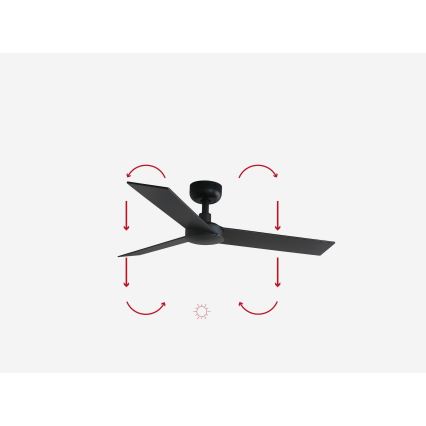 FARO 34296WP - Kattotuuletin RUDDER S musta halkaisija 106 cm SMART + kauko-ohjaus