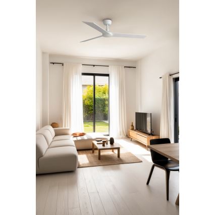 FARO 34297WT - Kattotuuletin RUDDER L valkoinen/beige halkaisija 132 cm Wi-Fi Tuya + kauko-ohjaus