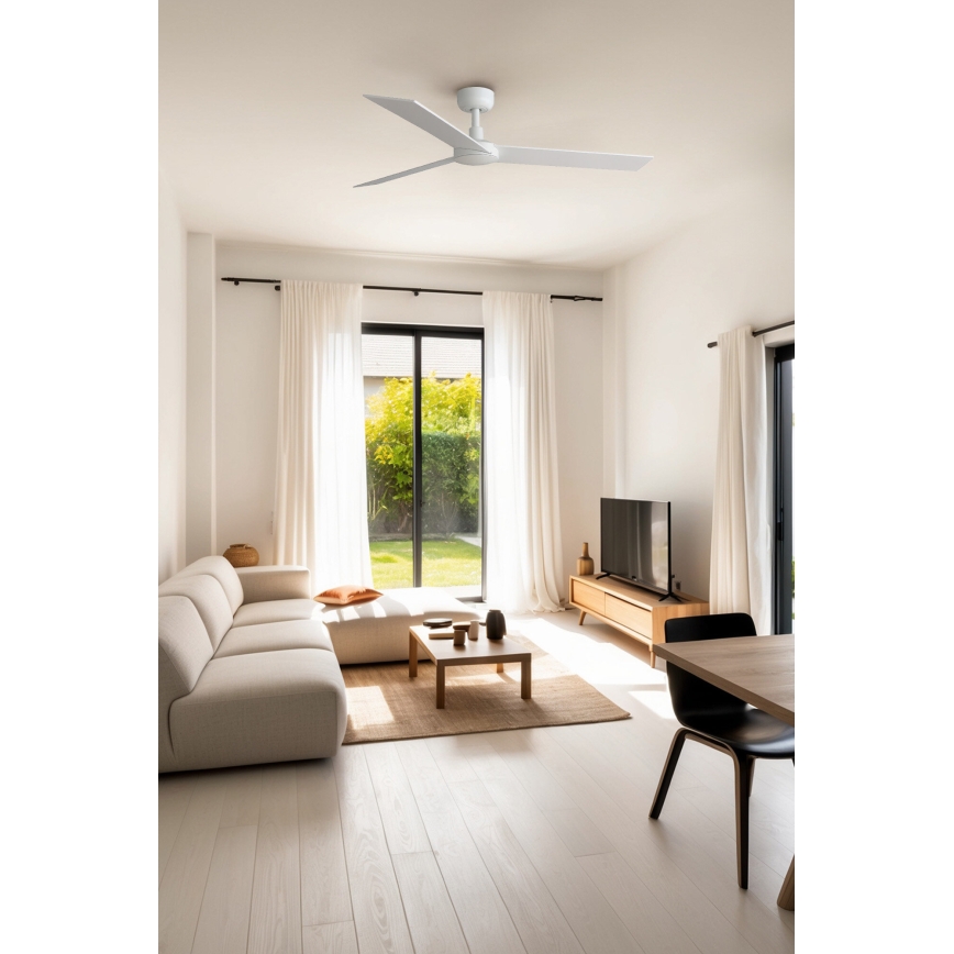 FARO 34297WT - Kattotuuletin RUDDER L valkoinen/beige halkaisija 132 cm Wi-Fi Tuya + kauko-ohjaus