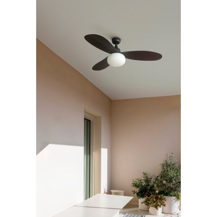 FARO 34301-11L - Kattotuuletin PALMA 1xE27/15W/230V ruskea halkaisija 129 cm IP44 + kauko-ohjaus