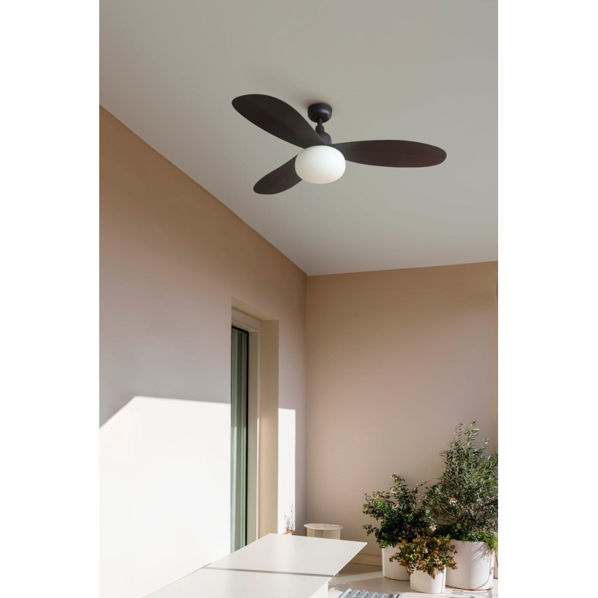 FARO 34301-11L - Kattotuuletin PALMA 1xE27/15W/230V ruskea halkaisija 129 cm IP44 + kauko-ohjaus