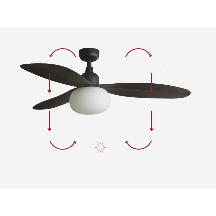 FARO 34301-11L - Kattotuuletin PALMA 1xE27/15W/230V ruskea halkaisija 129 cm IP44 + kauko-ohjaus