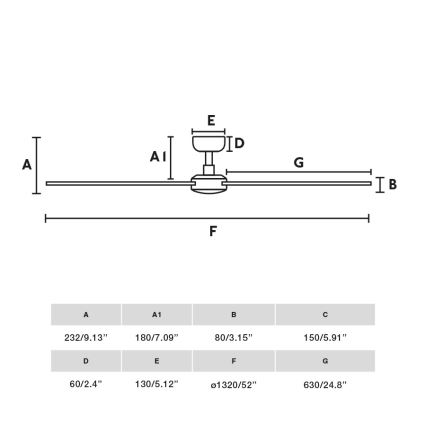 FARO 34356 - Kattotuuletin RUDDER L ruskea/musta halkaisija 132 cm + kauko-ohjaus
