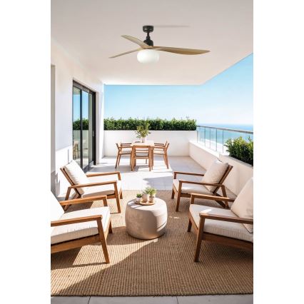 FARO 34360WT-11L - Kattotuuletin OUTWOOD L 1xE27/15W/230V ruskea/musta halkaisija 150 cm Wi-Fi Tuya IP44 + kauko-ohjaus