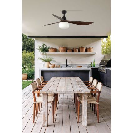 FARO 34362WT-11L - Kattotuuletin OUTWOOD L 1xE27/15W/230V ruskea/musta halkaisija 150 cm Wi-Fi Tuya IP44 + kauko-ohjaus