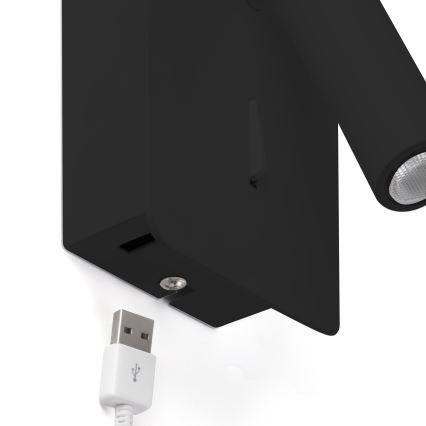 FARO 62116 - LED-seinäkohdevalo SUAU LED/3W/230V USB musta