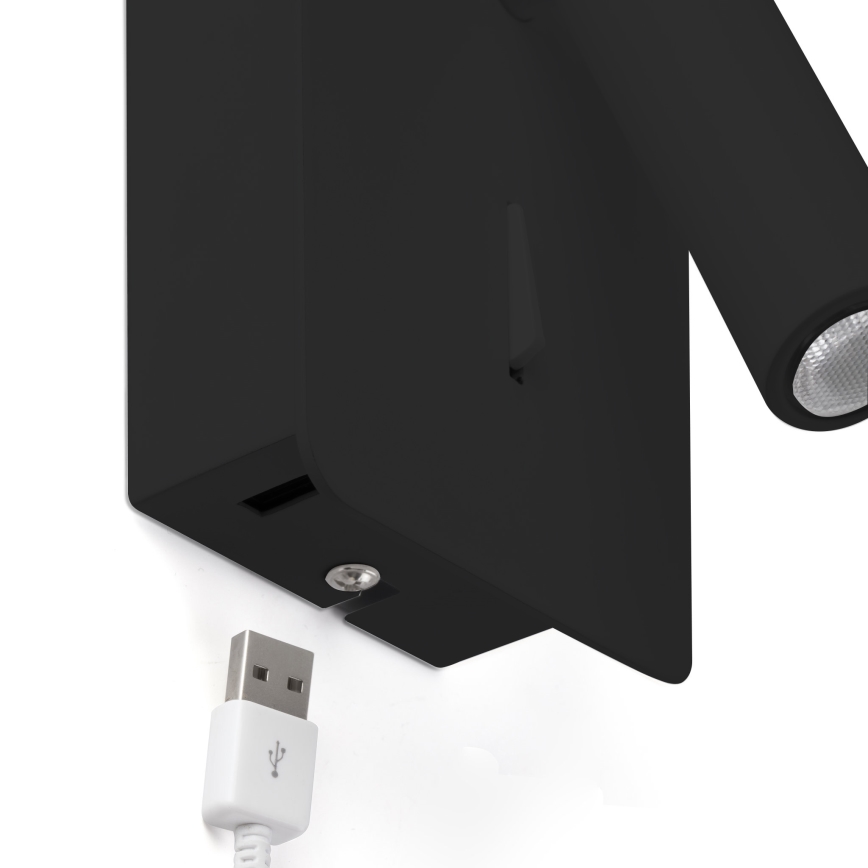 FARO 62116 - LED-seinäkohdevalo SUAU LED/3W/230V USB musta