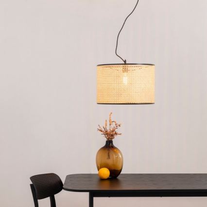 FARO 64314-48 - Kattokruunu johdossa MAMBO 1xE27/15W/230V rottinki/musta