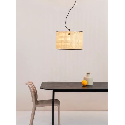 FARO 64314-49 - Kattokruunu johdossa MAMBO 1xE27/15W/230V d. 45 cm rottinki/musta