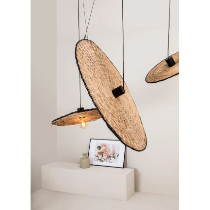 FARO 68590-70 - Kattokruunu johdossa COSTAS 1xE27/15W/230V d. 100 cm musta/rottinki
