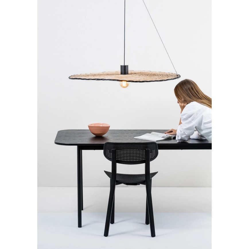 FARO 68590-70 - Kattokruunu johdossa COSTAS 1xE27/15W/230V d. 100 cm musta/rottinki