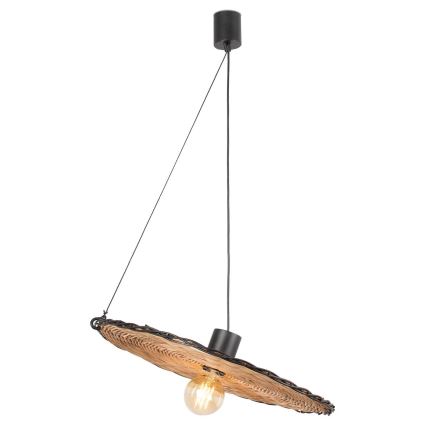 FARO 68590-70 - Kattokruunu johdossa COSTAS 1xE27/15W/230V d. 100 cm musta/rottinki