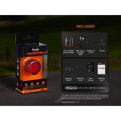 Fenix BC06R - LED Himmennettävä ladattava pyörän valo LED/USB IP66 90 lm 24,5 h