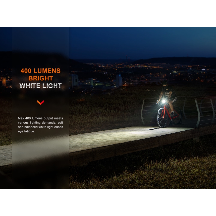 Fenix BC15R - LED Himmennettävä ladattava pyörän valo LED/USB IP66 400 kiiltävä 31,5 h 2600 mAh