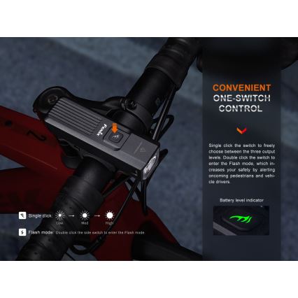 Fenix BC15R - LED Himmennettävä ladattava pyörän valo LED/USB IP66 400 kiiltävä 31,5 h 2600 mAh