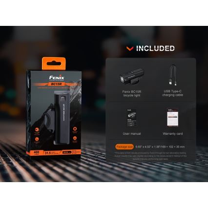Fenix BC15R - LED Himmennettävä ladattava pyörän valo LED/USB IP66 400 kiiltävä 31,5 h 2600 mAh