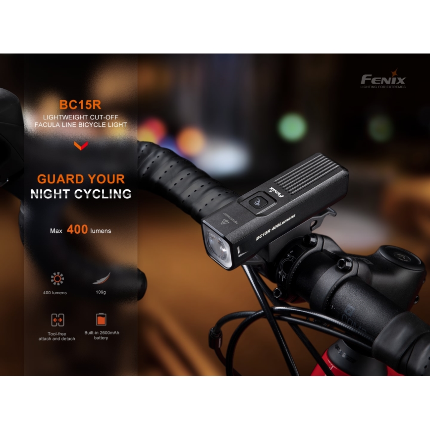 Fenix BC15R-LED Himmennettävä ladattava pyörän valo LED/USB IP66 400 lm 31,5 tunnit