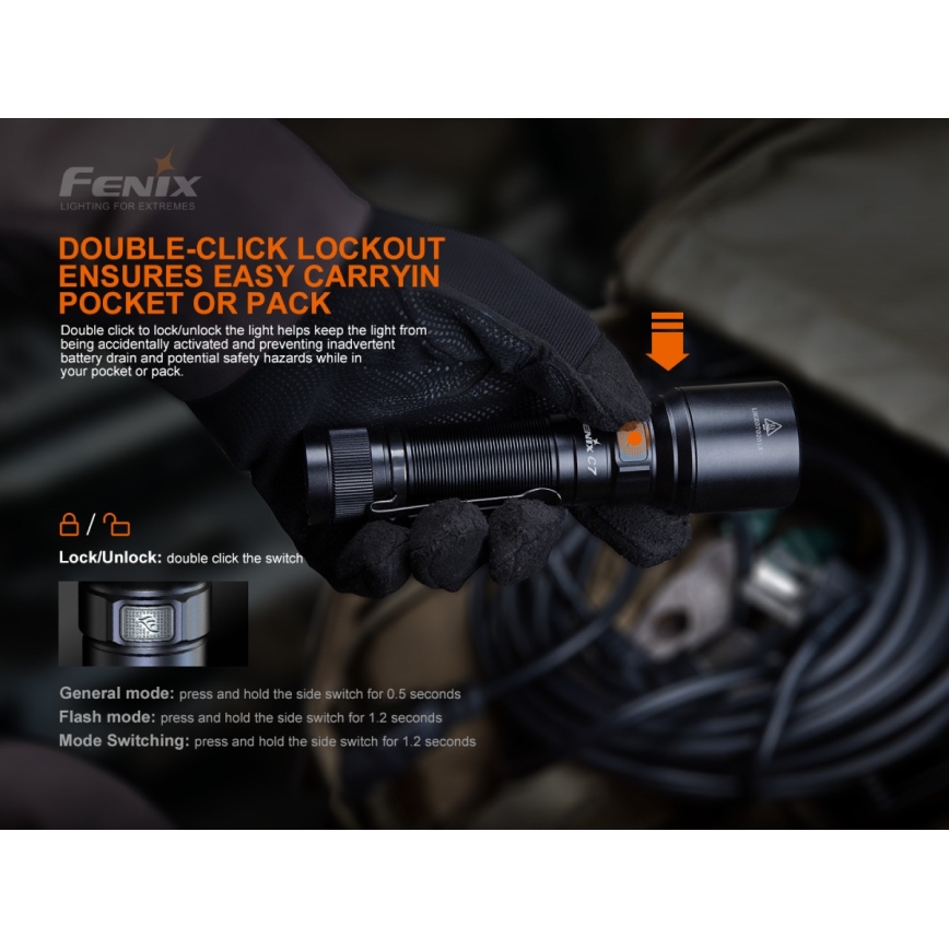 Fenix C7 - LED Himmennettävä rechargeable flashlight 1xLED/1x21700 IP68 3000 lm 68 h