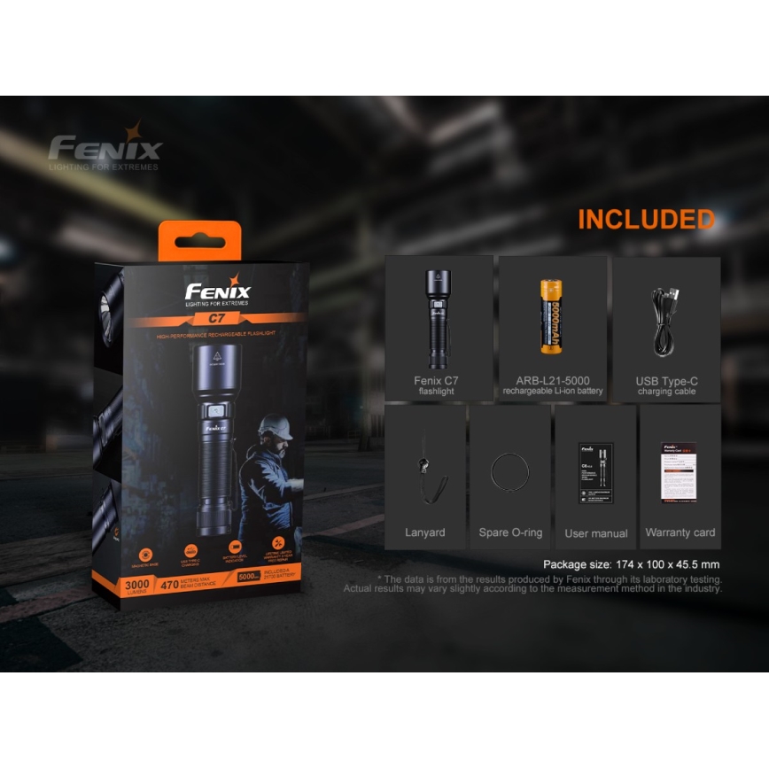 Fenix C7 - LED Himmennettävä rechargeable flashlight 1xLED/1x21700 IP68 3000 lm 68 h
