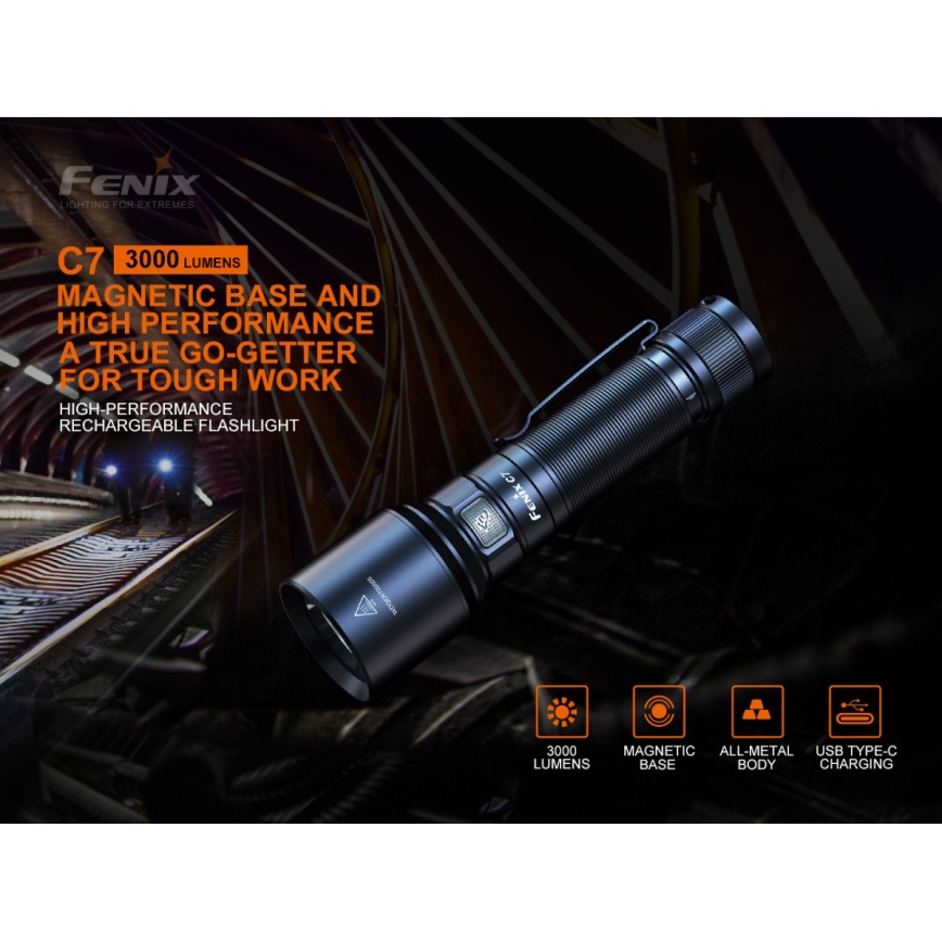 Fenix C7 - LED Himmennettävä rechargeable flashlight 1xLED/1x21700 IP68 3000 lm 68 h