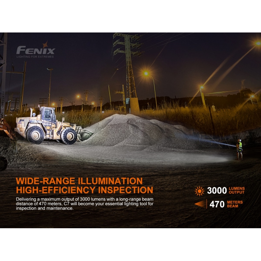 Fenix C7 - LED Himmennettävä rechargeable flashlight 1xLED/1x21700 IP68 3000 lm 68 h