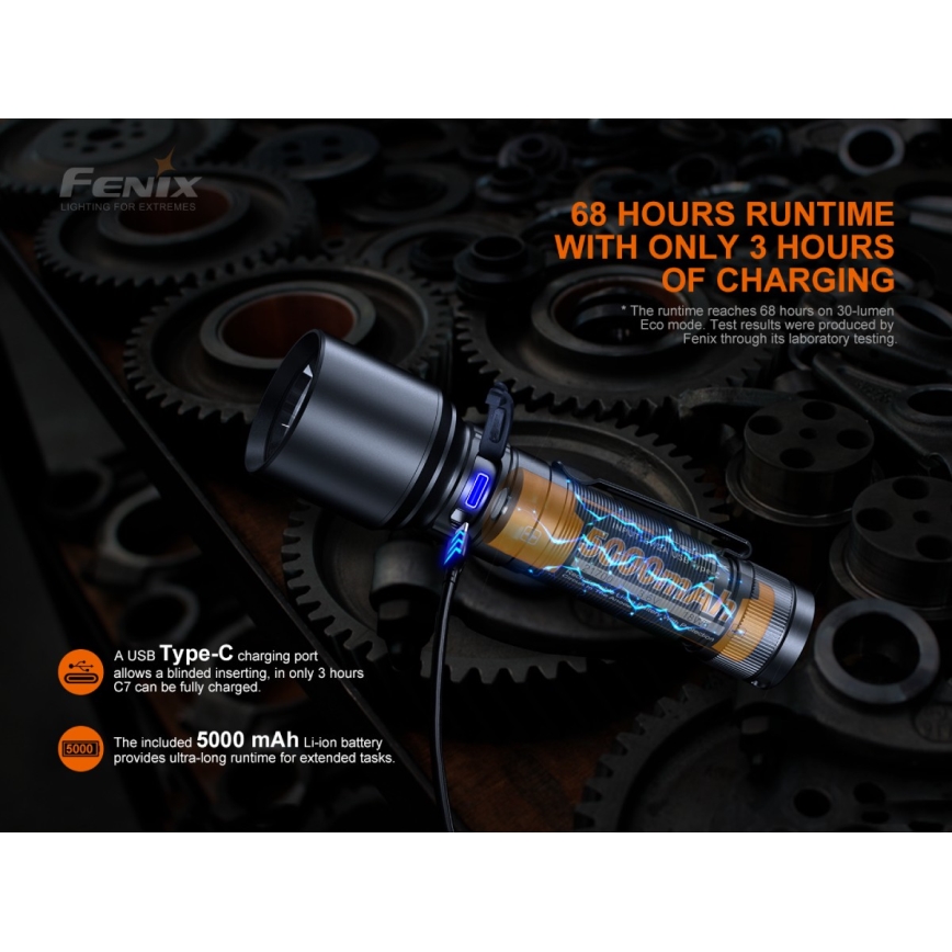 Fenix C7 - LED Himmennettävä rechargeable flashlight 1xLED/1x21700 IP68 3000 lm 68 h