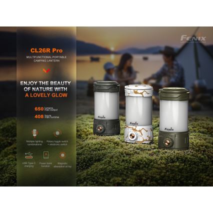 Fenix CL26RPROOLI - LED Himmennettävä kannattava ladattava lamppu LED/USB IP66 650 lm 408 h vihreä