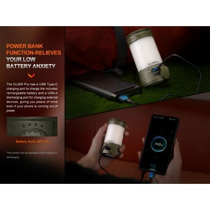 Fenix CL26RPROOLI - LED Himmennettävä kannattava ladattava lamppu LED/USB IP66 650 lm 408 h vihreä
