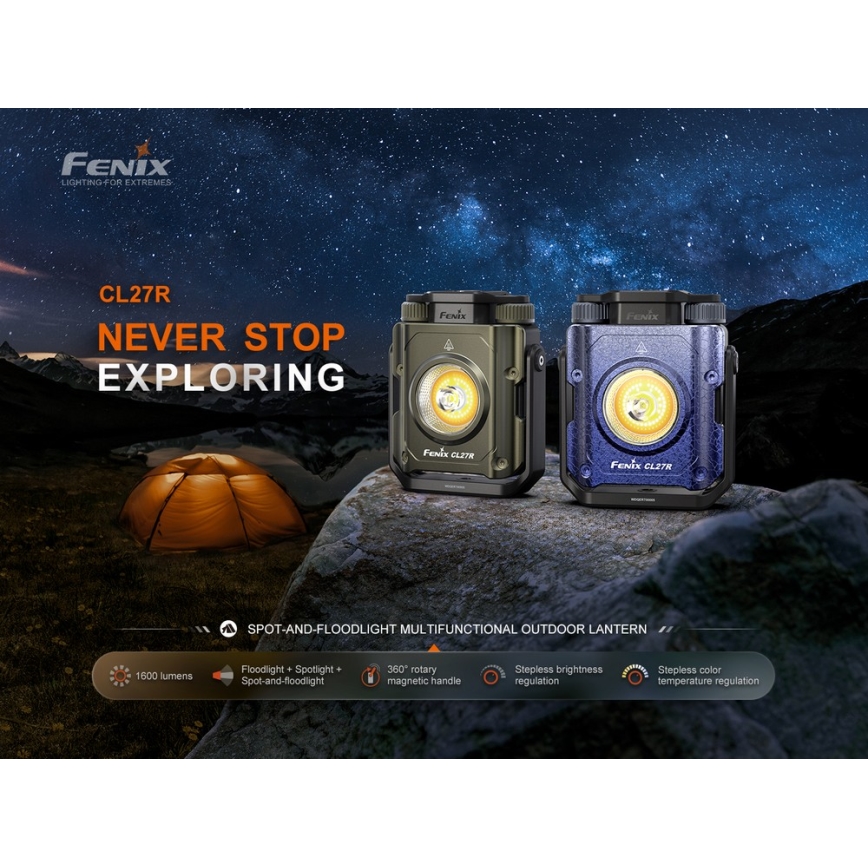 Fenix CL27RGRE - LED Himmennettävä ladattava kevyt LED/USB IP66 1600 lm 285 h