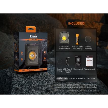 Fenix CL27RGRE - LED Himmennettävä ladattava kevyt LED/USB IP66 1600 lm 285 h