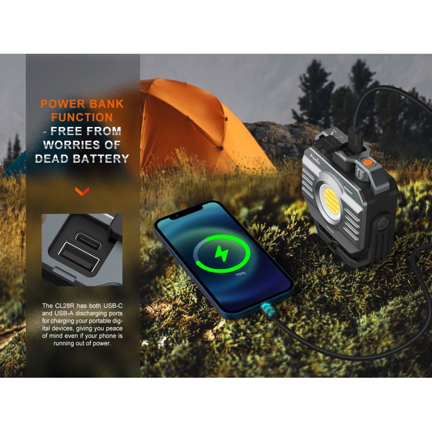 Fenix CL28R - LED Himmennettävä ladattava valonheitin virtapankki LED/USB IP66 2000 lm 360 h 10000 mAh