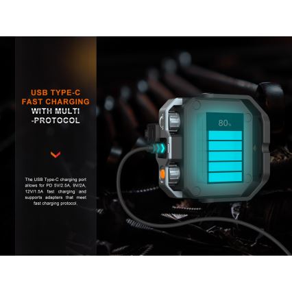 Fenix CL28R - LED Himmennettävä ladattava valonheitin virtapankki LED/USB IP66 2000 lm 360 h 10000 mAh