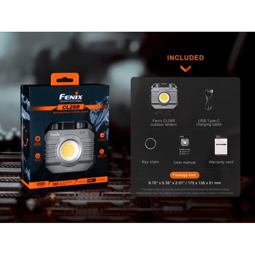 Fenix CL28R - LED Himmennettävä ladattava valonheitin virtapankki LED/USB IP66 2000 lm 360 h 10000 mAh
