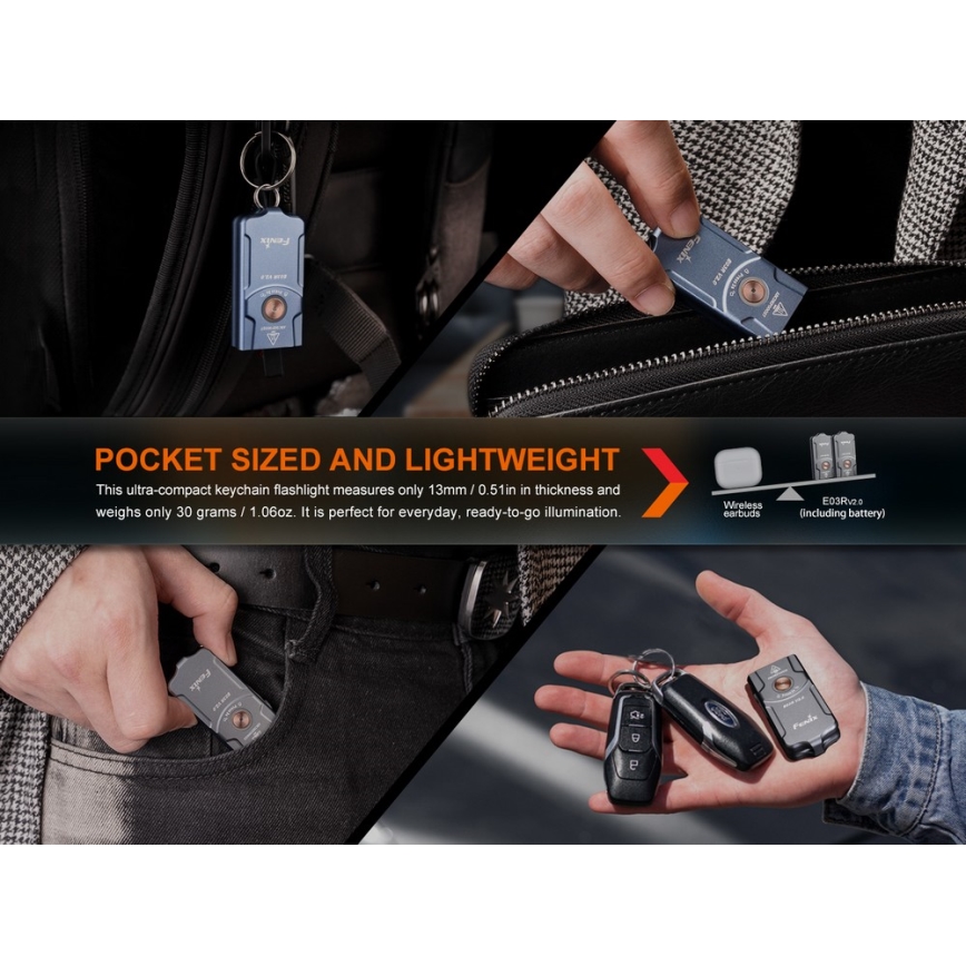Fenix E03RV20BLU - Ladattava LED-taskulamppu LED/USB IP66 500 lm 30 h