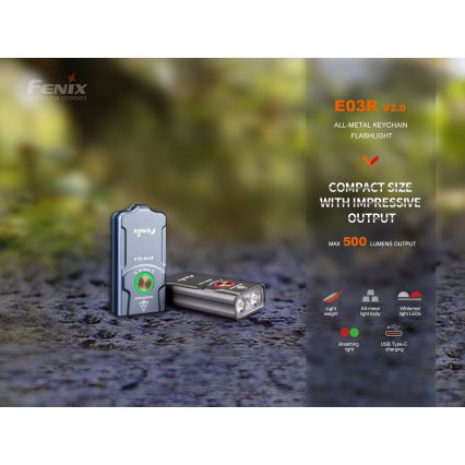 Fenix E03RV20GREY - LED Ladattava taskulamppu LED/USB IP66 500 lm 30 h