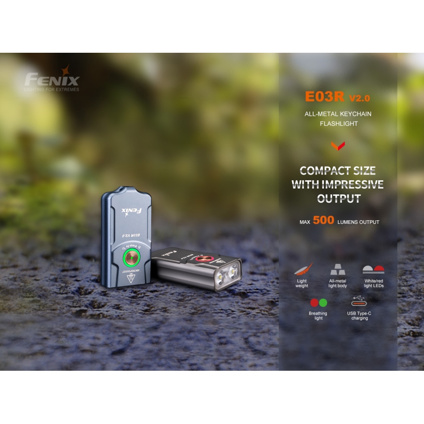 Fenix E03RV20GREY - LED Ladattava taskulamppu LED/USB IP66 500 lm 30 h
