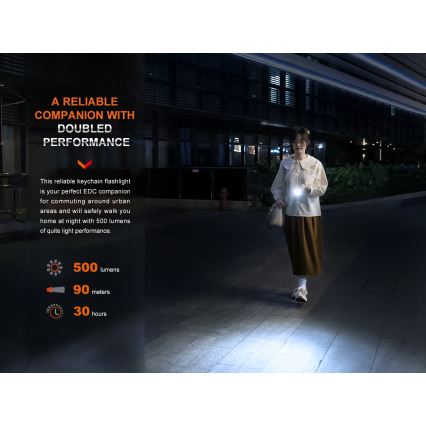 Fenix E03RV20GREY - LED Ladattava taskulamppu LED/USB IP66 500 lm 30 h