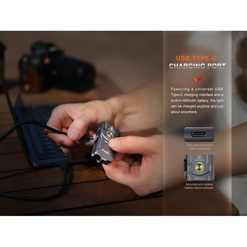 Fenix E03RV20GREY - LED Ladattava taskulamppu LED/USB IP66 500 lm 30 h
