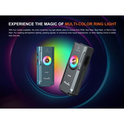 Fenix E06RGRY - LED Himmennettävä ladattava taskulamppu UV LED/USB IP66 700 kiiltävä 60 h harmaa