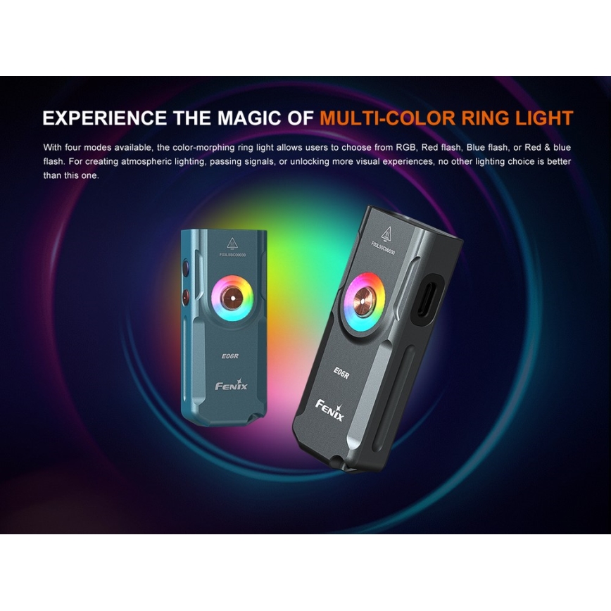Fenix E06RGRY - LED Himmennettävä ladattava taskulamppu UV LED/USB IP66 700 kiiltävä 60 h harmaa