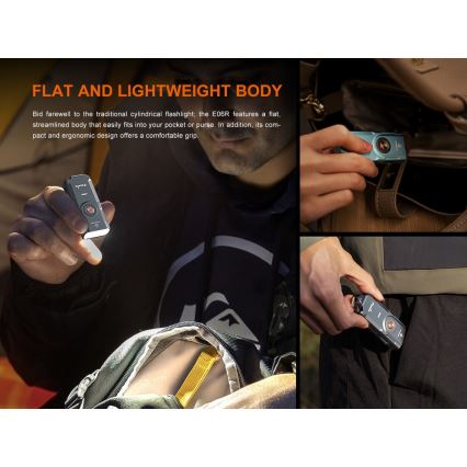 Fenix E06RGRY - LED Himmennettävä ladattava taskulamppu UV LED/USB IP66 700 kiiltävä 60 h harmaa